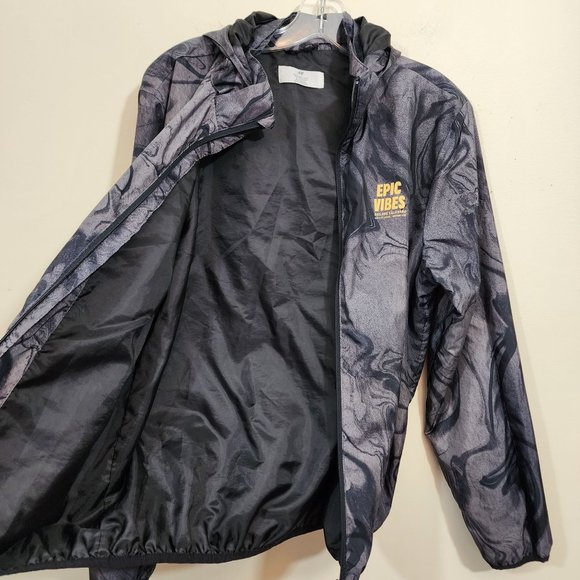 H & M marble tie dyed Epic Vibes windbreaker jacket w/ detatchable hood boys 20 - Picture 9 of 10